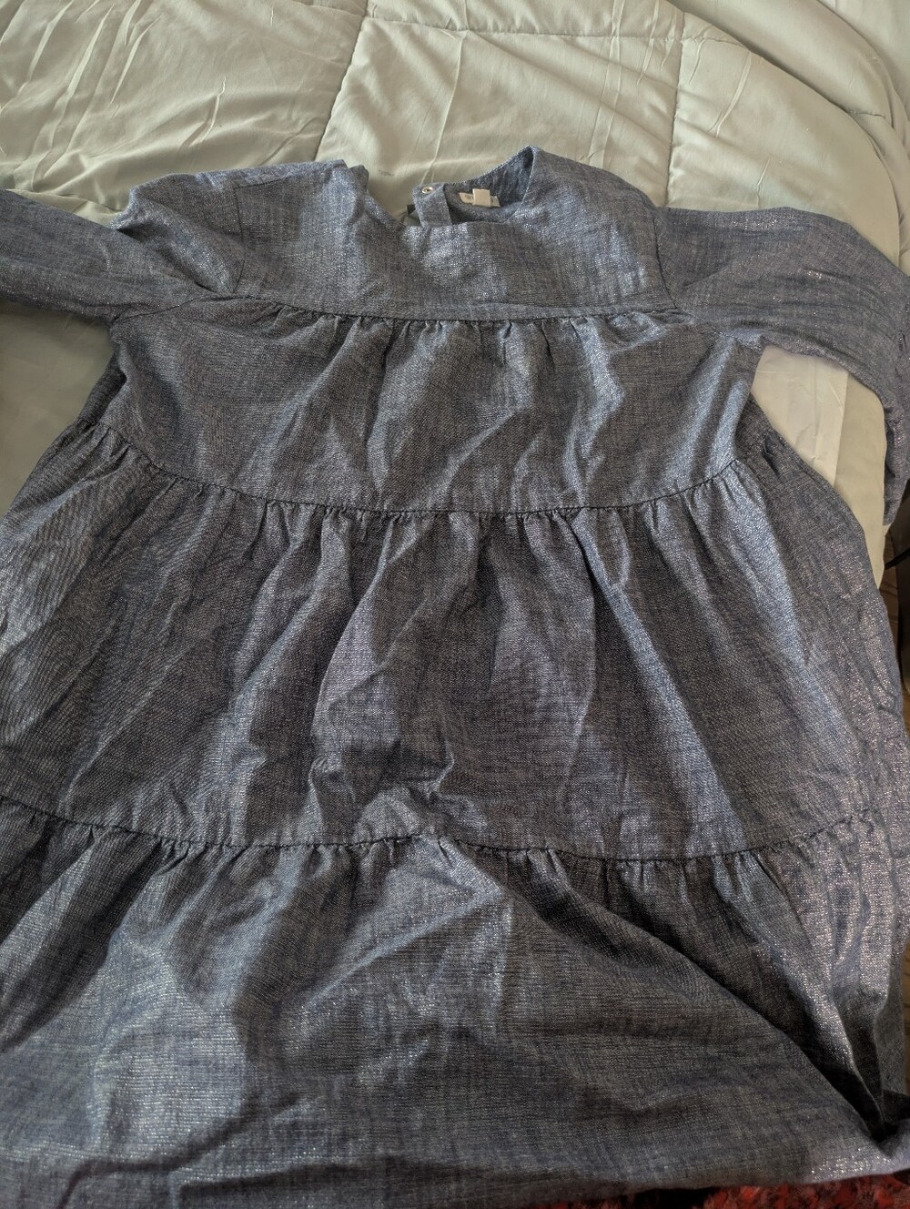 Gymboree Girls Blue Cotton Chambray Silver Shimmer Ruffled Tiered Dress Sz 14